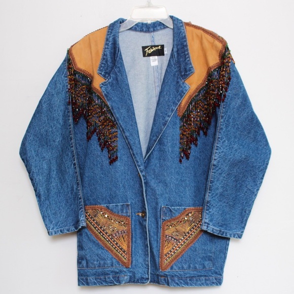 Vintage Jackets & Blazers - Vintage 80s/90's Denim Fringe Bohemian Jacket
